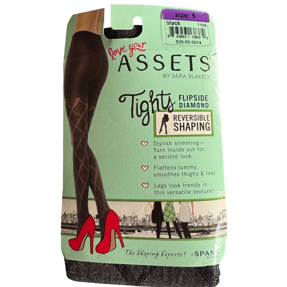 ASSETS‎ Women Tights Size 5 Black Flipside Diamond Reversible Shaping Spanx Chic
